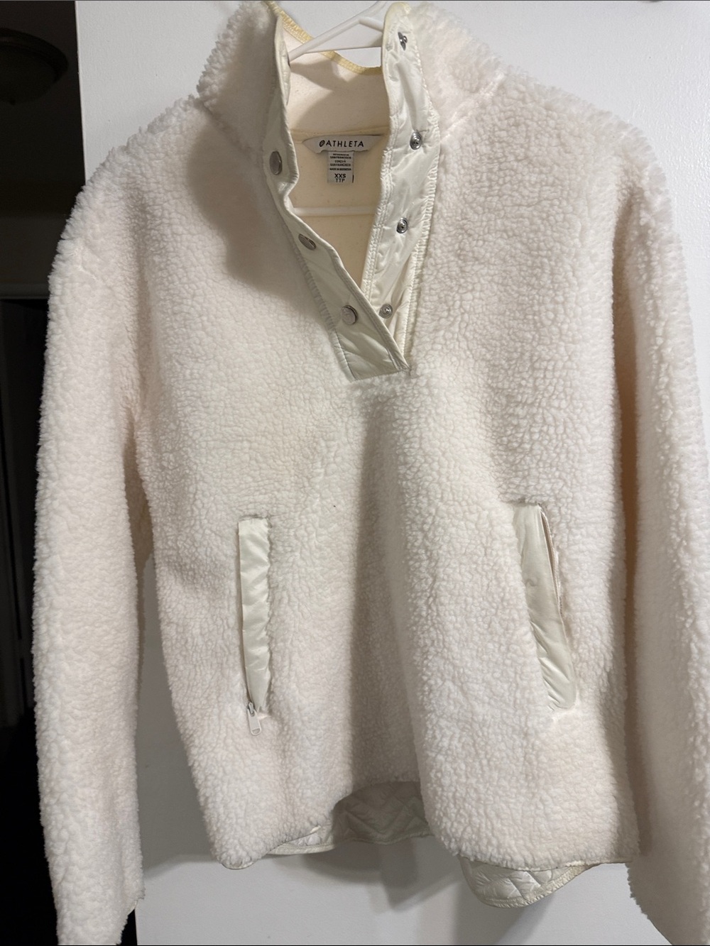 Athleta Ivory Sherpa Snap-Placket Pullover